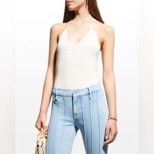 Frame Denim Top Off White Crochet Halter V Neck Bodysuit Size Extra Small
